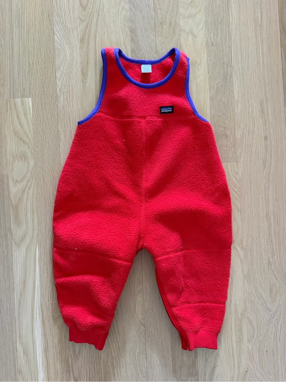 Vintage Patagonia Red Fleece Kids Overalls with Purple Trim